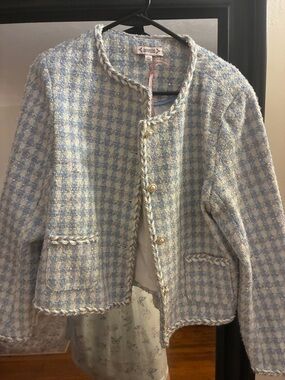 Nanette Lepore Pastel Blue and Cream Tweed Jacket
